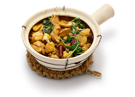 three-cup chicken ( San Bei Ji ) in a clay pot, Taiwanese traditional foodの写真素材