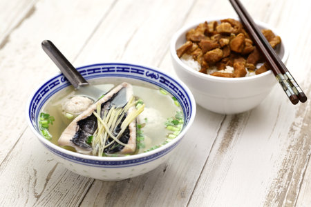 milkfish belly soup and Taiwanese braised pork meat rice.の写真素材