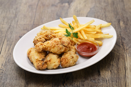Gluten-free and crispy homemade fried chicken made with rice flourの写真素材