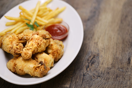 Gluten-free and crispy homemade fried chicken made with rice flourの写真素材