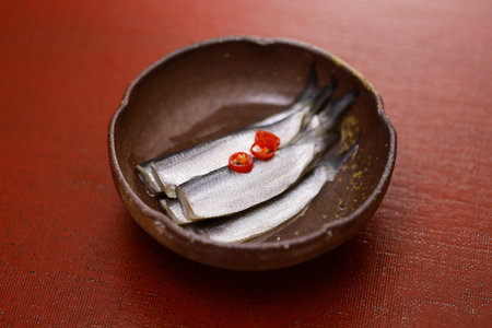 Pickled Scaled sardine (Japanese name is Sappa or Mamakari) in vinegar. Japanese food.の写真素材
