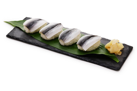 Nigiri sushi of Scaled sardine (Japanese name is Sappa or Mamakari). Japanese food.の写真素材