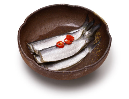 Pickled Scaled sardine (Japanese name is Sappa or Mamakari) in vinegar. Japanese food.の写真素材