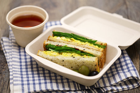 homemade coronation chicken sandwich to take away, British cuisineの写真素材