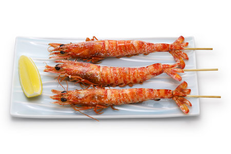 Grilled Kuruma prawn skewers, Japanese foodの写真素材