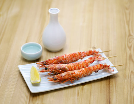 Grilled Kuruma prawn skewers, Japanese foodの写真素材