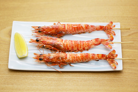 Grilled Kuruma prawn skewers, Japanese foodの写真素材