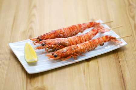 Grilled Kuruma prawn skewers, Japanese foodの写真素材