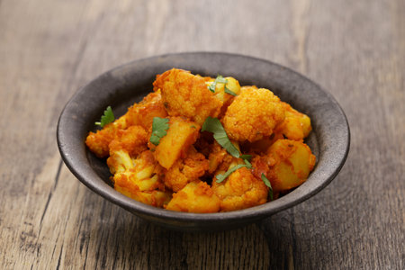 aloo gobi ki sabzi, Indian-style cooked potato and cauliflower. vegetarian food.の写真素材