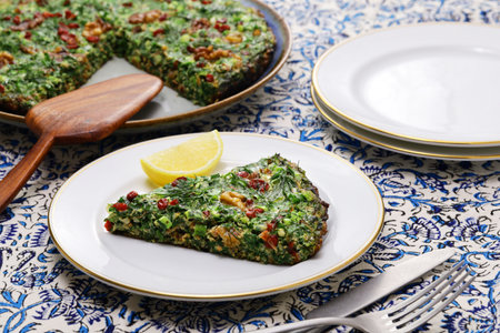 Kuku sabzi (Persian herb frittata), vegetarian Iranian foodの写真素材
