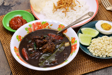 nasi rawon, black beef soup with rice.  Indonesian cuisine.の写真素材