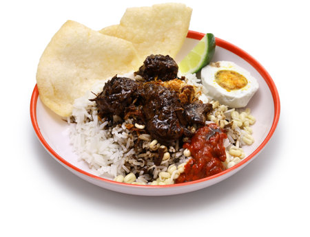 nasi rawon, black beef soup with rice.  Indonesian cuisine.の写真素材