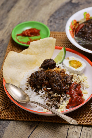 nasi rawon, black beef soup with rice.  Indonesian cuisine.の写真素材