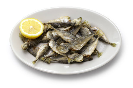fried small horse mackerel, petit chinchard fritの写真素材
