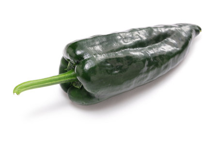 fresh Mexican poblano chile isolated on white backgroundの写真素材