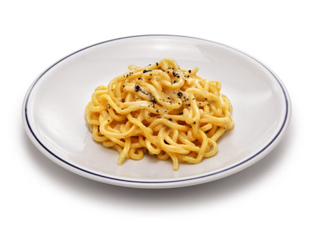 cheese and pepper pasta (tonnarelli cacio e pepe), traditional cuisine of Rome, Italyの写真素材