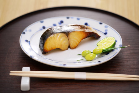 Sawara Saikyo-yaki (grilled Japanese spanish mackerel marinated in white miso), Japanese cuisineの写真素材