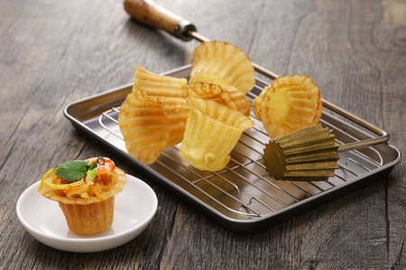 Homemade Kuih(kueh) pie tee, Malaysian Nyonya cuisine appetizer.の写真素材