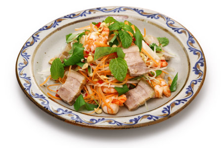 Green papaya salad with prawn and pork, Vietnamese cuisineの写真素材