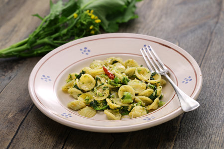 Orecchiette con le cime di rapa(Orecchiette with broccoli rabe), Specialty pasta from Puglia, Italyの写真素材