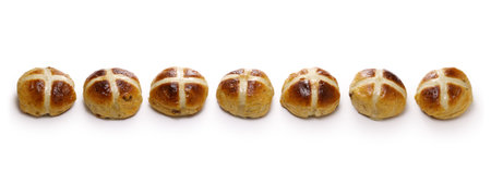 Homemade hot cross buns, a bread commonly eaten in Britain during Easter.