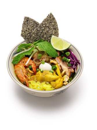 Mi Quang, a specialty rice noodle dish from Da Nang in central Vietnamの写真素材