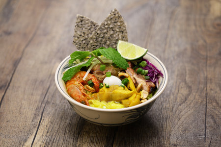 Mi Quang, a specialty rice noodle dish from Da Nang in central Vietnamの写真素材