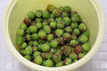 How to make Japanese crunchy pickled plums - Pre-pickling small plumsの写真素材