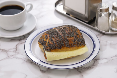 BMO(bolle med ost), a Danish sourdough sandwich with cheese and whipped butterの写真素材