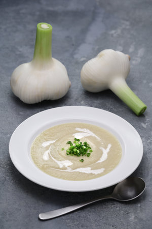 Roast elephant garlic soupの写真素材