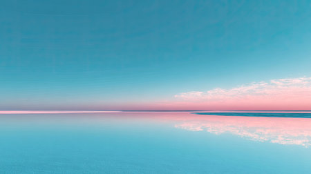 A mesmerizing seascape featuring a stunning sunset where vibrant pink and blue hues blend beautifully over a serene water surface, creating a tranquil atmosphere.の素材