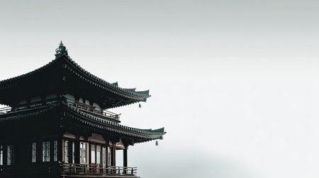 Stunning image of a traditional Asian building set against a soft background, showcasing intricate architectural details and a serene atmosphere.の素材