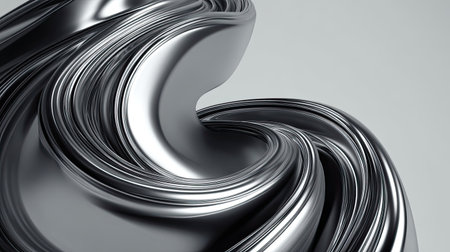 This image showcases a striking abstract metallic swirl form in silver tones, perfect for modern design applications. The elegant texture and smooth curves create an eye-catching visual ideal for artistic projects.の素材