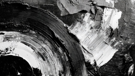 This abstract image features a striking black and white painting with dynamic brushstrokes and rich textures, perfect for artistic projects.の素材