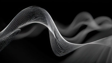 This striking abstract image features fluid wave patterns created with thin lines on a dark background, evoking a sense of movement and elegance.の素材