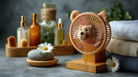 This charming bear-shaped fan brings a playful yet cozy touch to any space. Paired with spa essentials, it creates a serene environment perfect for relaxation.の素材
