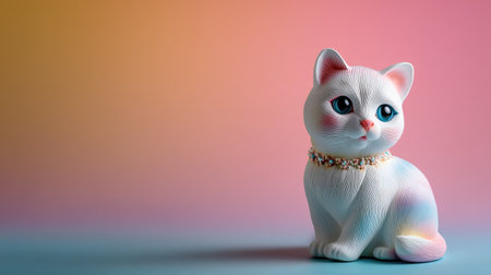 This charming cat figurine, designed with delightful details, sits gracefully against a soft pastel background, making it a perfect addition for pet lovers and art enthusiasts.の素材