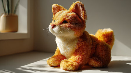 This charming plush fox toy captures the essence of innocence and playfulness, basking in warm sunlight. Ideal for gifts or cozy decor.の素材