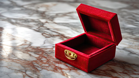 This elegant red velvet jewelry box with a golden closure sits on a marble surface, showcasing a perfect blend of luxury and style ideal for gift storage.の素材