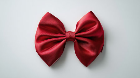 This stunning red satin bow stands out against a light background, showcasing elegance and style perfect for fashion, gifts, or celebrations.の素材