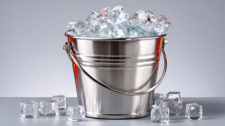 A sleek metal bucket filled with crystal-clear ice cubes ready to chill beverages for any occasion, showcasing an elegant touch for parties or gatherings.の素材