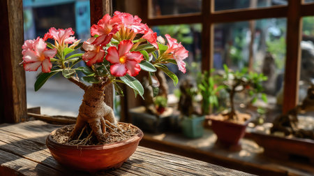 This captivating indoor bonsai tree features vibrant pink flowers, adding a touch of elegance to any space. Perfect for home dの素材