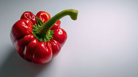 A vibrant red bell pepper showcases its rich color and unique shape against a soft, minimalist background. Ideal for culinary and health-themed projects.の素材