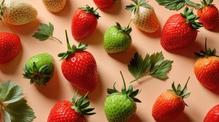 A captivating arrangement of fresh strawberries and green berries on a soft background, showcasing the vibrant colors and textures of nature's bounty.の素材