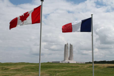 Canadian and French flags at Vimy Ridge Memorial Franceの写真素材