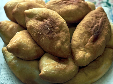 pies with potatoes fried in sunflower oilの写真素材