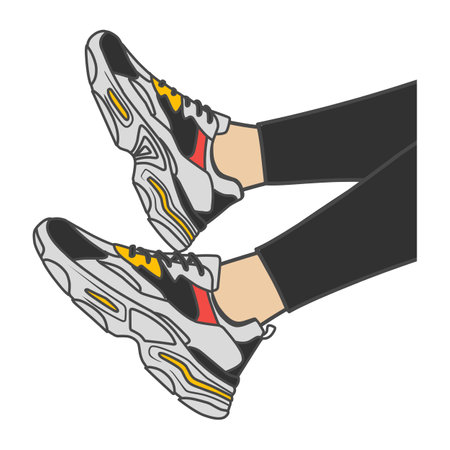 Sneakers Design with Side angle. Sport shoes . Draft. Flat design. Vector illustration. Sneakers in a flat style. Side view sneakers. Fashion sneakers.のイラスト素材