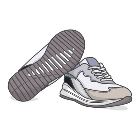 Sneakers Design with Side angle. Sport shoes . Draft. Flat design. Vector illustration. Sneakers in a flat style. Side view sneakers. Fashion sneakers.のイラスト素材