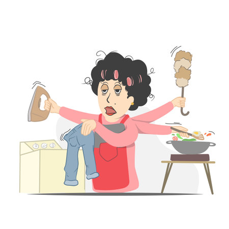 Housework set vector isolated. Collection of women doing house work.のイラスト素材