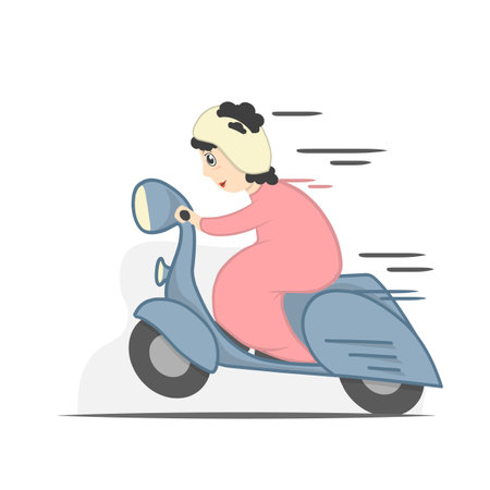 illustration of a mother who is riding a vespa fastのイラスト素材
